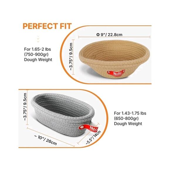 Cotton Rope Proofing Basket Set - Oval & Round Sourdough Baskets s31 - Picture 4 of 8